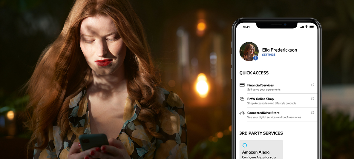My BMW App Manage my vehicle safety BMW with person from the bird's eye view My BMW App Manage my vehicle safety BMW with person from the bird's eye view