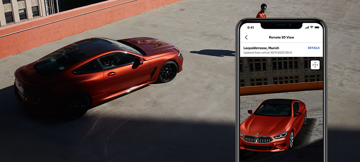 My BMW App Manage my vehicle safety BMW with person from the bird's eye view My BMW App Manage my vehicle safety BMW with person from the bird's eye view