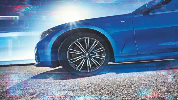 BMW 3 Series Sedan, M Sport brake. Detailed view of the wheel oft he BMW 3 Series Sedan with M Sport brake.