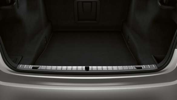 BMW 7 Series Sedan stainless steel loading sill BMW 7 Series Sedan: close-up of stainless steel loading sill in open trunk
