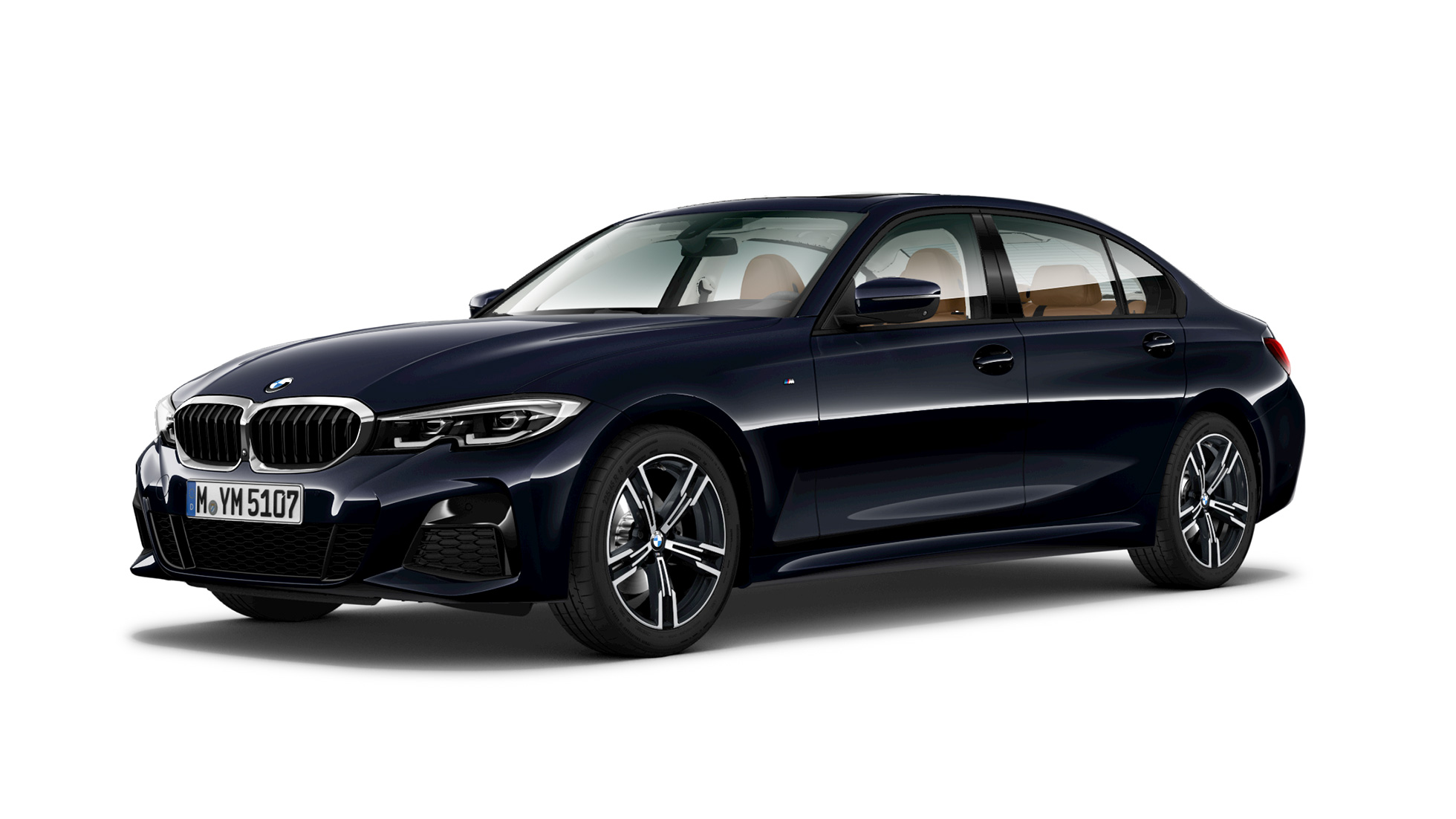 BMW 3 Series Sedan long-wheelbase G28 2021 M Sport package Carbon Black metallic three-quarter front view BMW 3 Series Sedan long-wheelbase G28 2021 M Sport package Carbon Black metallic three-quarter front view