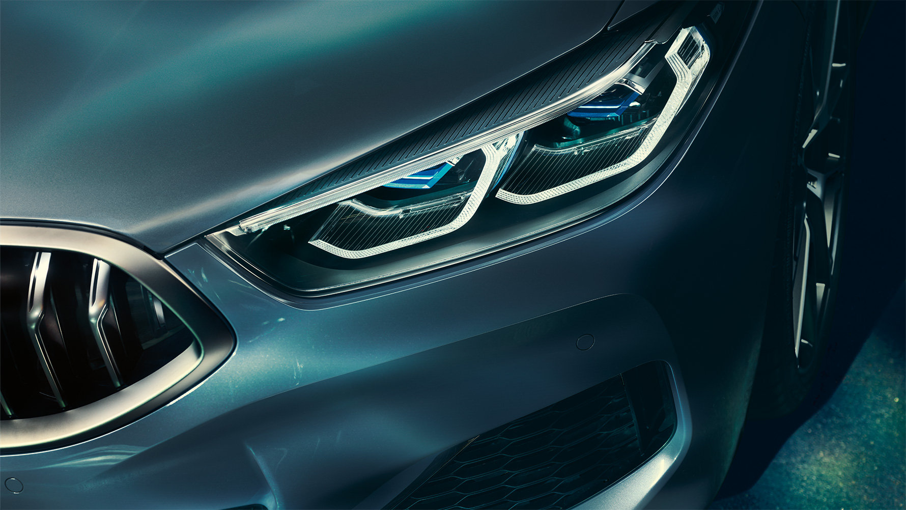 The BMW 8 Series, laser light Close-up of the laser light on the the front of the BMW 8 Series Coupé.
