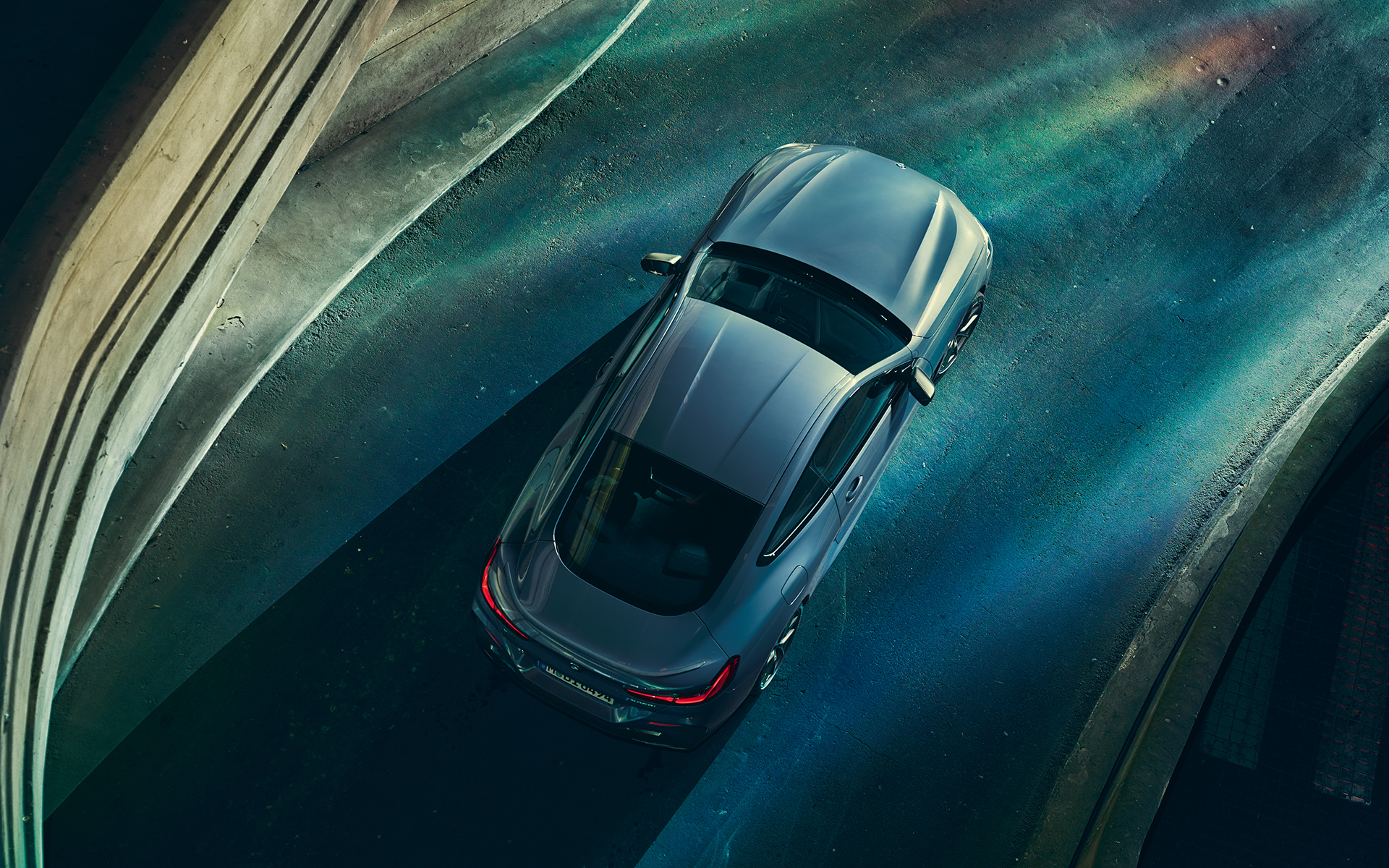 BMW 8 Series Coupé, bird’s eye view Bird’s eye still shot of the BMW 8 Series Coupé in an urban setting.