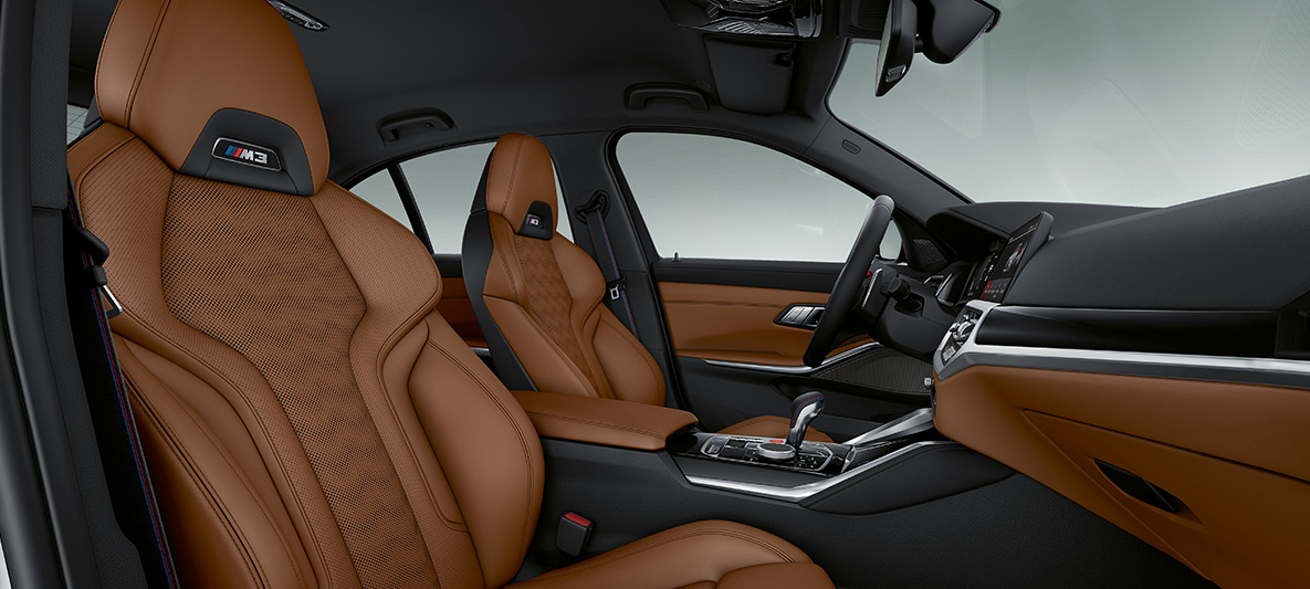 BMW Individual Interior trims Fine wood BMW M3 Sedan G80 2020 interior BMW Individual fine-wood trim 'Fineline' Black with silver effect open-pored BMW M3 Sedan G80 2020 interior