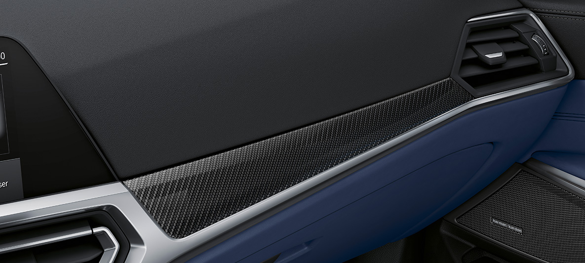 BMW Individual Interior trim Carbon Fibre with Pearl-gloss Chrome accent line BMW M3 Sedan G80 2021 interior BMW Individual Interior trim Carbon Fibre with Pearl-gloss Chrome accent line BMW M3 Sedan G80 2021 interior