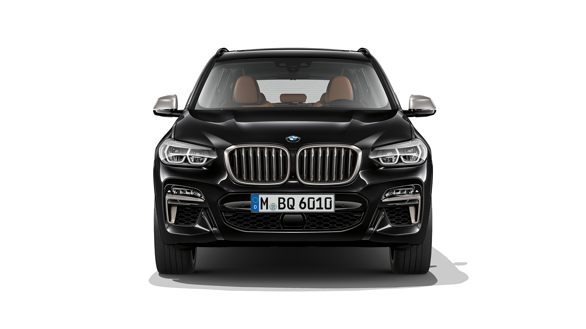 BMW X3 M40i front view. BMW X3 M40i in Black Sapphire metallic, exterior, front view.