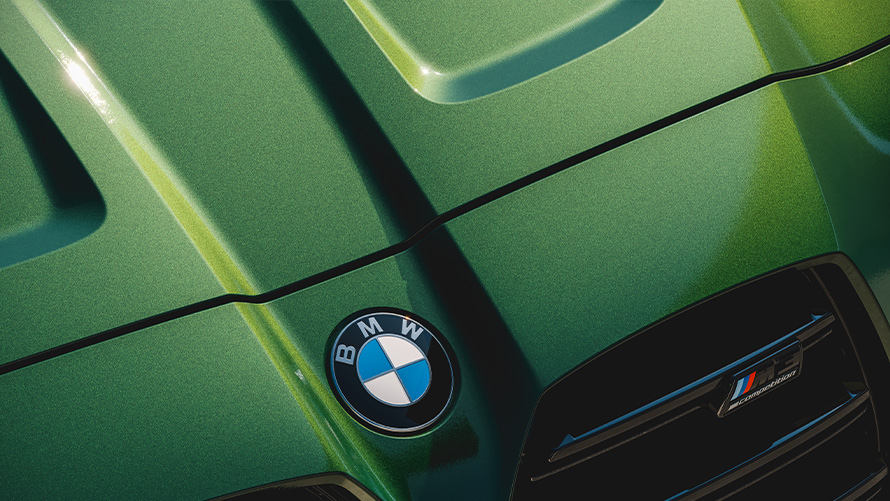 BMW M3 Competition M xDrive Touring BMW Individual Verde Ermes Metallic BMW logo BMW M3 Competition M xDrive Touring G81 2022 BMW Individual Verde Ermes Metallic BMW logo and BMW kidney close up