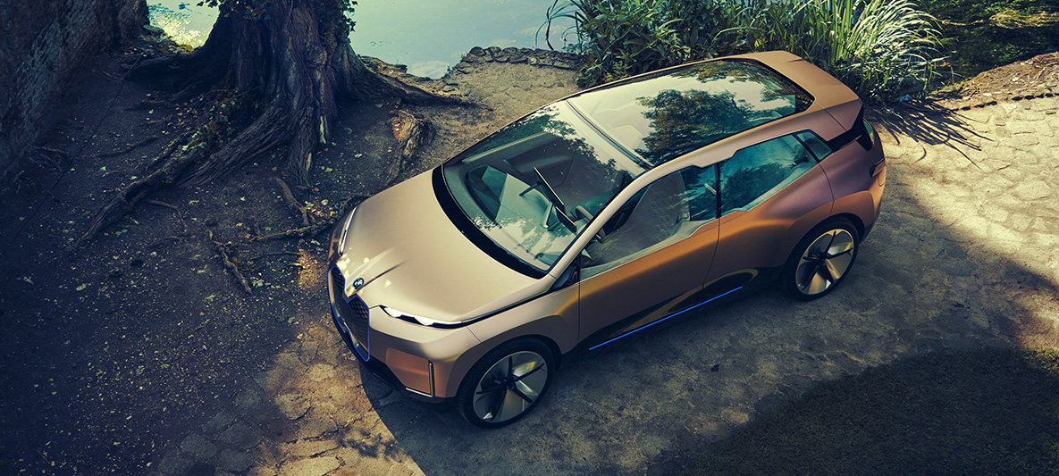 BMW Vision iNEXT from above BMW Vision iNEXT from above at lake with tree