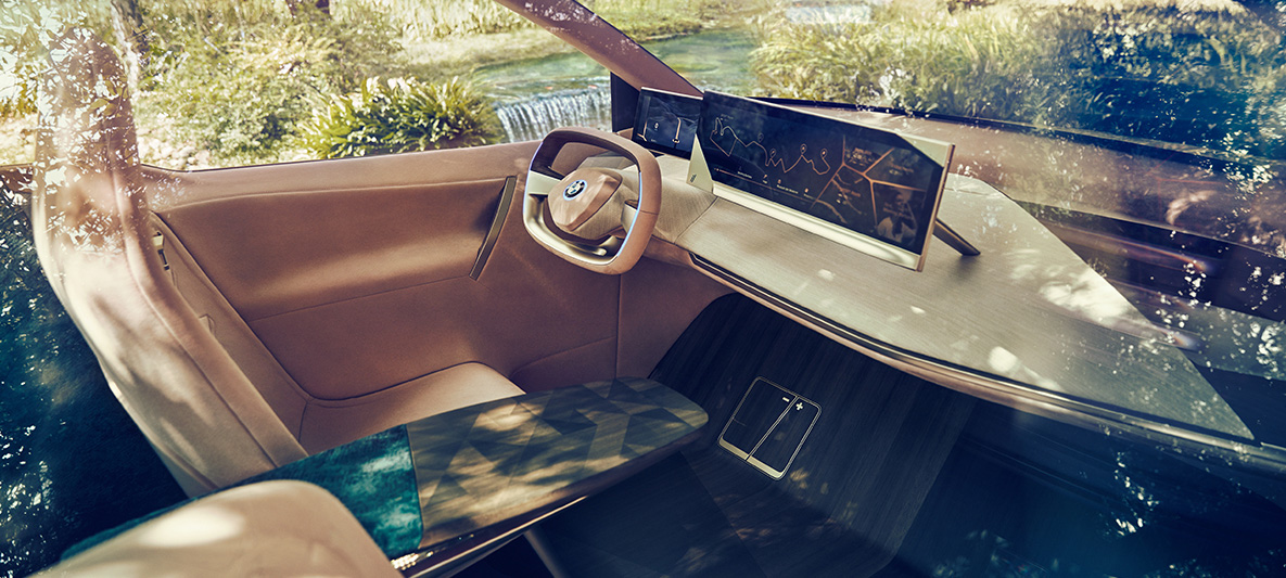 Interior shot BMW Vision iNEXT Interior shot of the BMW Vision iNEXT with driver’s place and coffee table