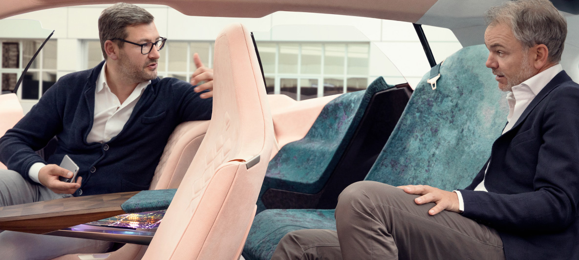 Adrian van Hooydonk in the BMW Vision iNEXT BMW designer and Adrian van Hooydonk in the BMW Vision iNEXT
