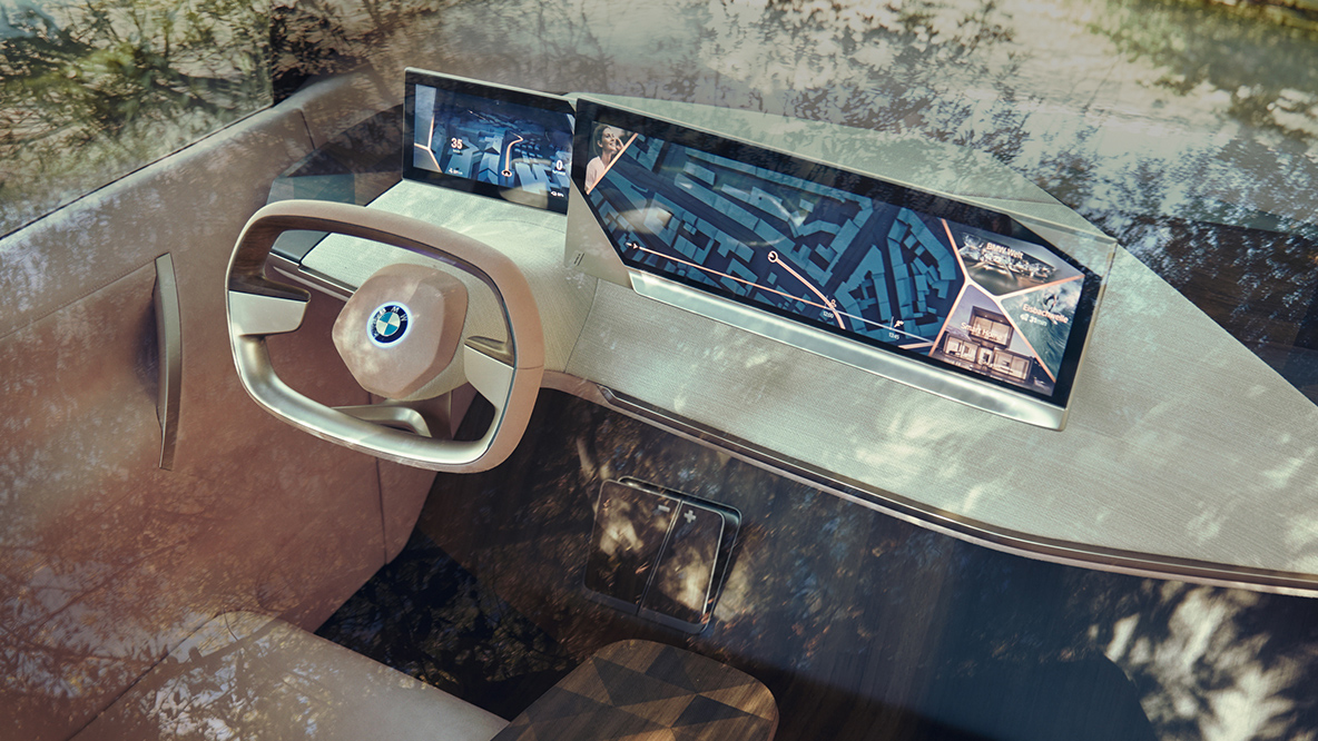 Driver’s place BMW Vision iNEXT Driver’s place BMW Vision iNEXT with steering wheel and dashboard