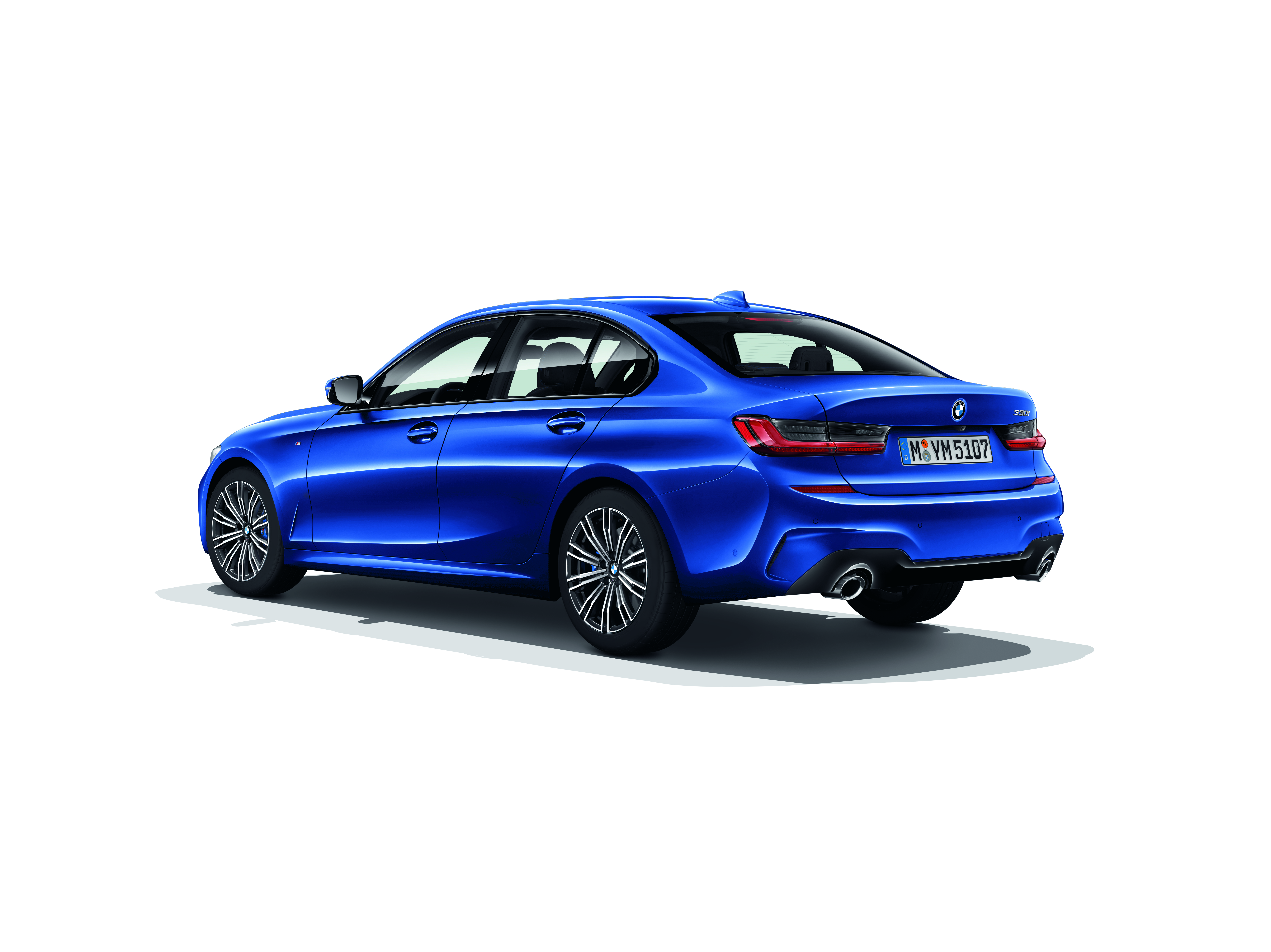 BMW 3 Series Sedan, Model M Sport rear. Three-quarter rear shot of the BMW 3 Series Sedan with Model M Sport features.